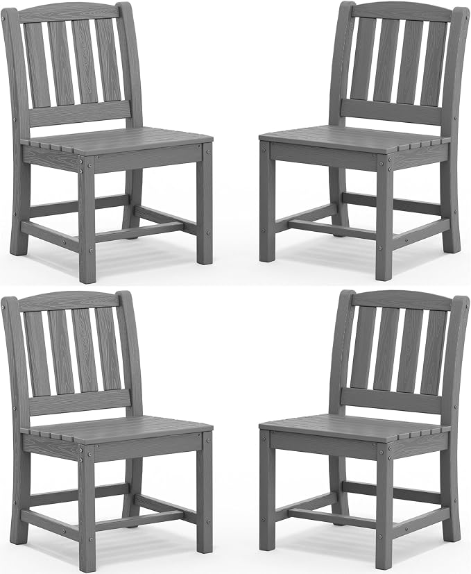 SERWALL Outdoor Dining Chairs Set of 4, All-Weather HDPE Patio Armless Chairs Suitable Outdoor Dining Table, Grey by SERWALL