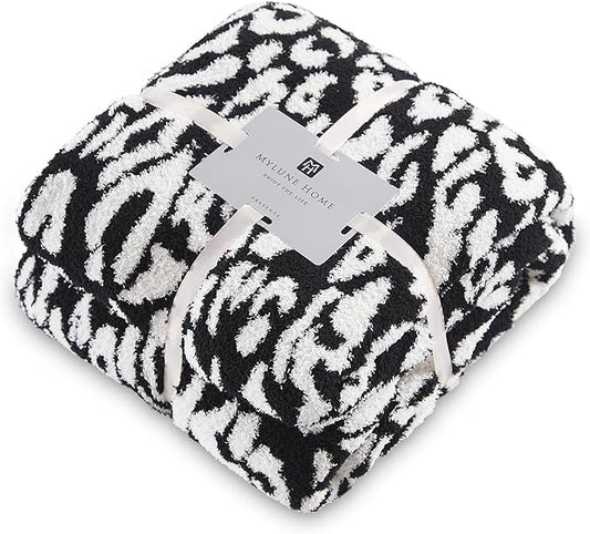 MH MYLUNE HOME Ultra Soft Leopard Throw Blanket (50x60 inches) Microfiber Blanket Plush Warm Reversible Cheetah Blanket Leopard Pattern Throw for Couch Bed Sofa - Black and White, 50"x60"