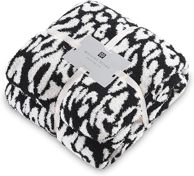 MH MYLUNE HOME Ultra Soft Leopard Throw Blanket (71x78 inches) Microfiber Blanket Plush Warm Reversible Cheetah Blanket Leopard Pattern Throw for Couch Bed Sofa, Black and White, 71"x78"