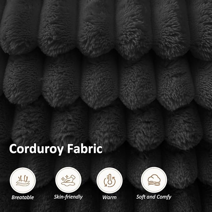 106" Boneless Couches for Living Room, Modular Sectional Sofa, L-Shape Sofa Couches,Cloud Couch Sectional, Comfy Corduroy Sofa, with Deep Seat, No Assembly Required (Black, 3 Seater + 1 Ottoman)