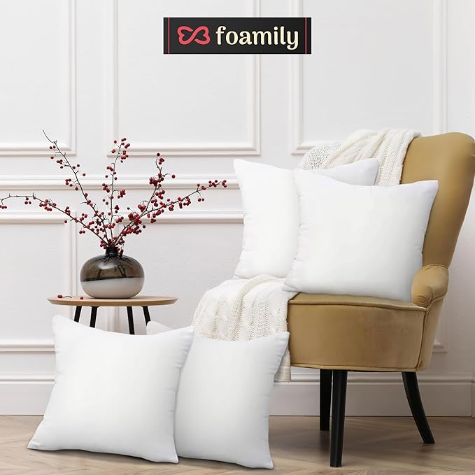 Foamily Throw Pillow Insert 18x18 (Set of 4) Premium Decorative Pillows for Couch, Bed & Living Room, Soft Fluffy Throw Pillows for Couch, Pillow Inserts for Home Decor