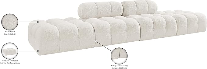 Meridian Furniture 611Cream-S136C Ames Collection Modern | Contemporary Modular Sectional with Rich Cream Boucle Fabric, Modular to Create Infinite Configurations, 136" W x 34" D x 28" H, Cream