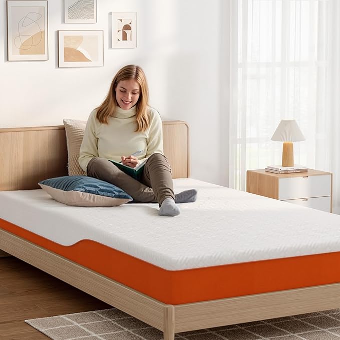 10 Inch Twin Size Mattress for Dorms, Daybeds, Living Room, Guest Rooms, Gel Memory Foam Mattress, Medium Firm, Removable Washable Cover