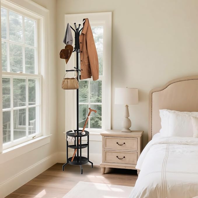 Coat Rack Freestanding, Coat Stand with Umbrella Holder, Metal Coat Tree with 12 Hooks, Coat Hanger Stand for Entryway, Coat Rack Stand for Bedroom, Living Room & Office - Image 4