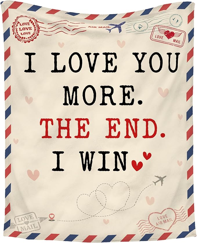 WRAPIX Anniversary Couple Gifts for Men Women - I Love You More Soft Fleece Throw Blanket 50x60 in - Mothers Day Birthday Wedding Gifts for Wife Her Girlfriend, Romantic Gift for Him Boyfriend Husband