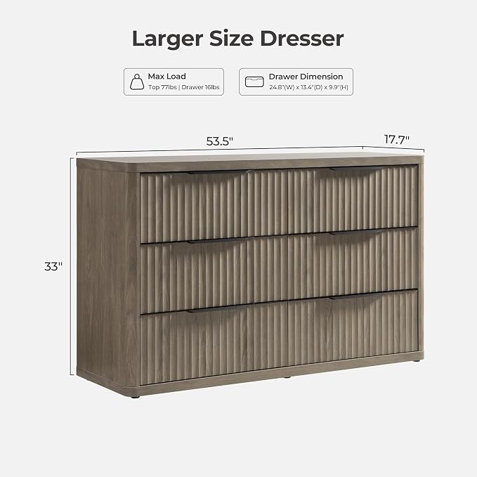 SICOTAS Dresser for Bedroom 107" Wide 6 Drawer Dressers & Chests of Drawers for Closet Long Large Modern TV Stand Set for Clothes Storage Fluted Clothes Closet for Hallway Entryway, Grey Alder - Image 3