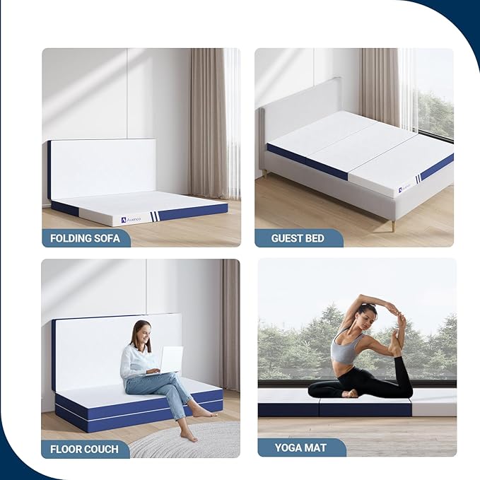 Avenco Foldable Mattress Twin, Folding Mattress 4 Inch Memory Foam, Trifold Mattress Portable with Removable Cover & Detachable for Guest Room/Caravan/Camping/Travel, Twin Size 75"x39"x4"