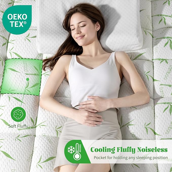 3 Inch Mattress Topper - Viscose Made from Bambu,Cooling Soft Pillow Top Mattress Pad Cover for Back Pain,Mattress Protector with 8-21 Inch Deep Pocket (Queen,60"x80")
