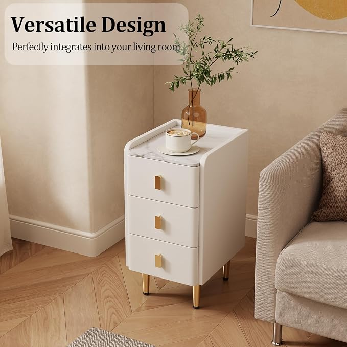 AQIMUELE Narrow Nightstand with Drawers, Narrow Side Table Leather, Small Bedside Tables for Bedroom. (White) - Image 6