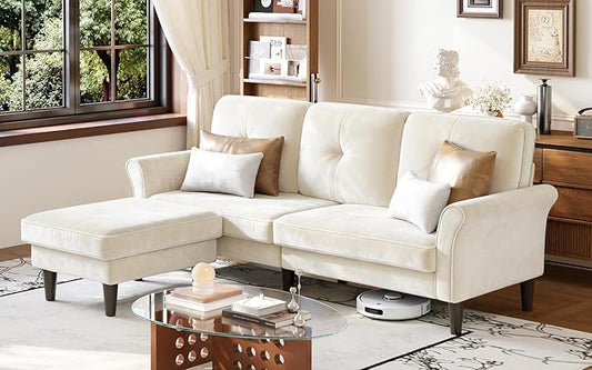 Sofas for Living Room, 83" Velvet Sectional Couch with Moveable Ottoman, Midcentury Modern Small Sectional Couch, L Shape Sofa & 2 Seater, Couches for Living Room, Apartment, Bedroom