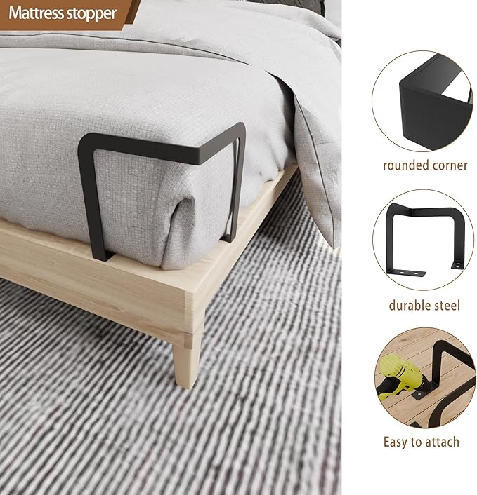 Extra Tall Mattress Corner Retainer Bar Bracket (H5.4IN) 2Pcs Keeping Mattress from Sliding for Wood Platform Beds,Rv Mattress,Camper Mattress Mattress Slide Stopper Mattress Rails