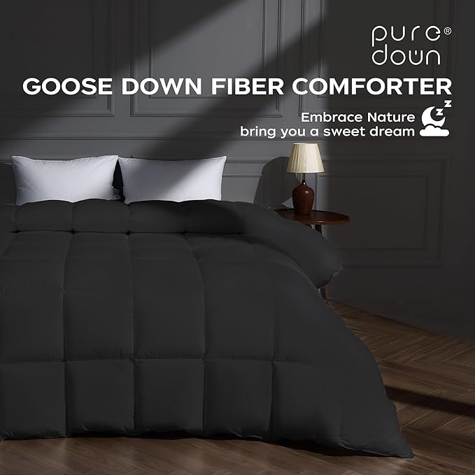 puredown® Goose Down Feather Comforter Duvets Set (Lightweight-Black, Full/Queen)
