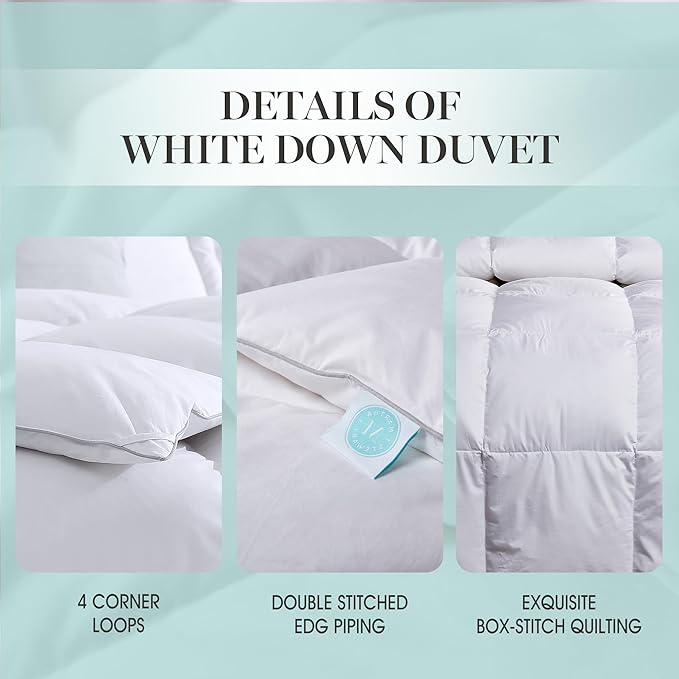 Martha Stewart White Down Feather Comforter King Size - 600 Fill Power 100% Cotton Down Duvet Insert, Made in USA, All Season Medium Warmth Comforter with Corner Loops - 106" x 90"
