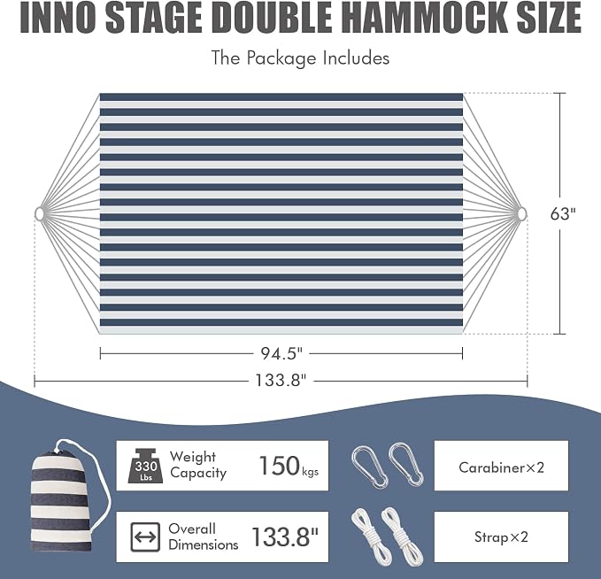 INNO STAGE Double Hammock with Tree Straps - Extra Large 2 Persons Hammock Portable Hanging Camping Bed for Patio, Backyard, Porch, Outdoor and Indoor Use - Soft Canvas Hammock with Carrying Bag - Image 2