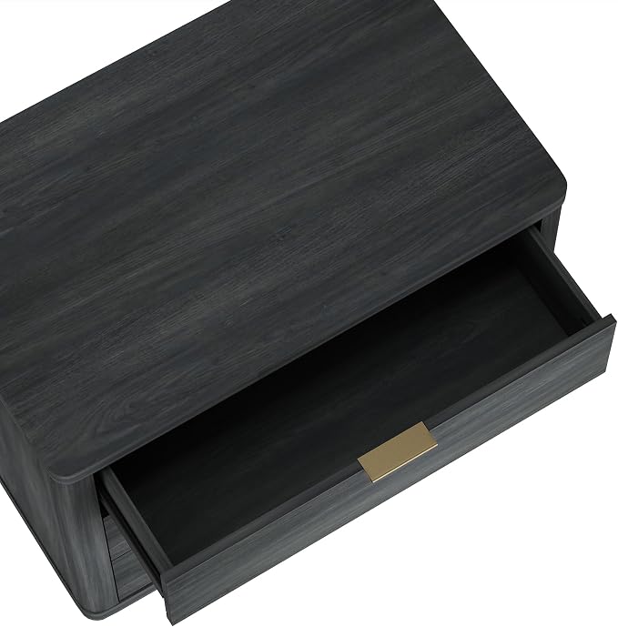 Manhattan Comfort Evelyn Nightstand with 3 Drawers, Minimalist Wood Grain Bedside Table with Rounded Corners and Raised Base, Modern End Table for Bedroom, Entryway, or Living Room in Charcoal Grey - Image 5
