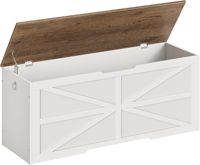 CHOEZON Storage Chest, 47.2" Wooden Storage Trunk, Modern Storage Bench with Safety Hinge, Toy Box, Farmhouse Style, for Bedroom, Living Room, Walnut and White MCW16WL by Choezon