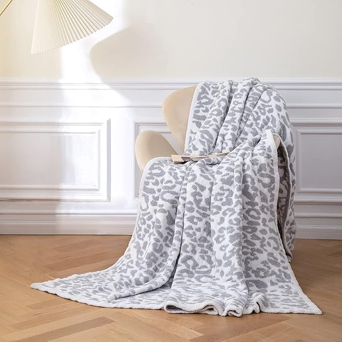 MH MYLUNE HOME Ultra Soft Leopard Throw Blanket (50x60 inches) Microfiber Blanket Plush Warm Reversible Cheetah Blanket Snow Leopard Pattern Throw for Couch Bed Sofa - White Gray, 50"x60"