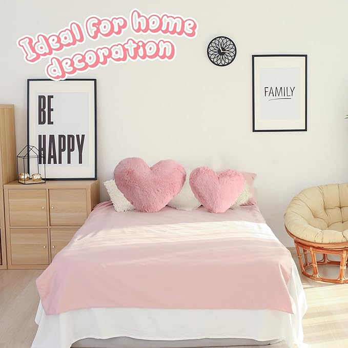 Marsui 2 Pcs Heart Throw Pillows, Soft Fluffy Faux Fur Decorative Hearts Shaped Pillows for Living Room Sofa Bed, Cute Heart Themed Gift for Women(Shrimp Pink,11.81 x 11.02, 16.73 x 13.78 Inch)