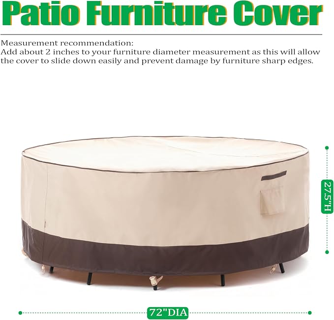 F&J Outdoors Patio Furniture Covers Waterproof UV Resistant Rip-stop Fabric Outdoor Table Cover Round Furniture Cover, 72" Dia x 27.5" H - Image 2