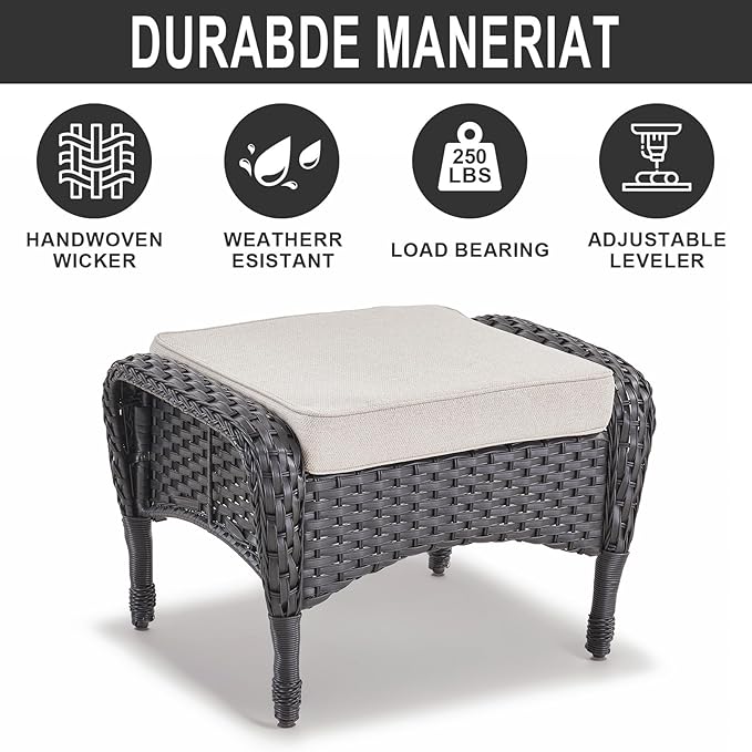 Belord Patio Furniture Set with Fire Pit Table - 8 Piece Outdoor Wicker Furniture Set with 43" 50000 BTU Propane Fire Pit and Rocking Chairs Patio Conversation Set for Deck Outside Backyard Black