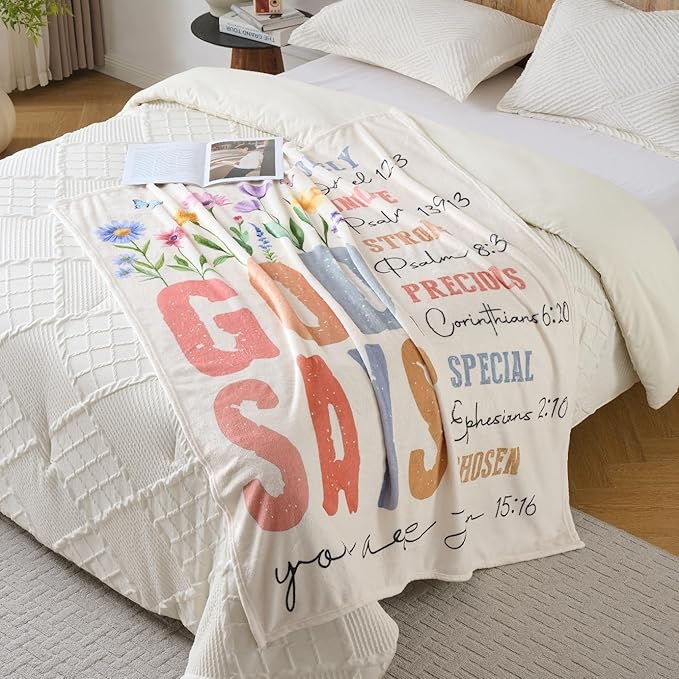 Christian Gifts for Women ?€? ?€?God Says You are?€? Scripture Throw Blanket with Bible Verses, Inspirational Religious Fleece Blanket for Mom Wife Sister Friends, Soft & Cozy, 50x60