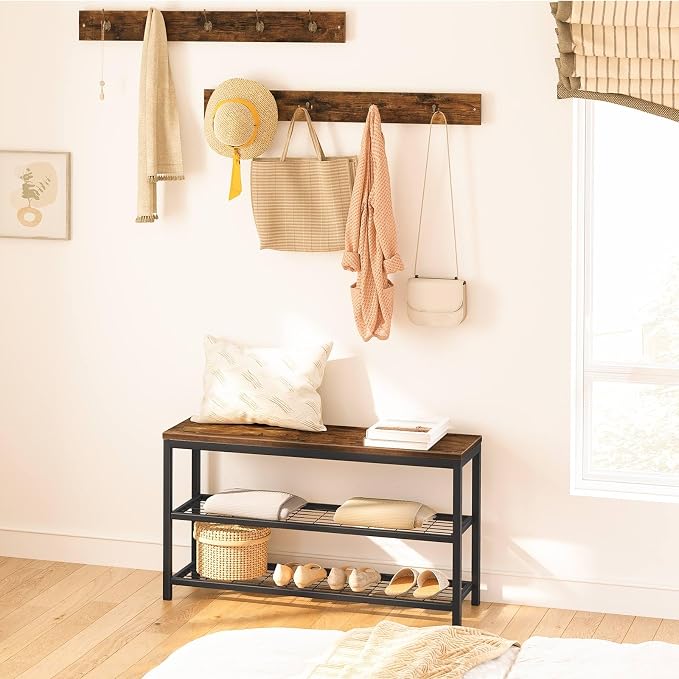 HOOBRO Hall Tree with Bench, Coat Rack Shoe Bench Set, Entryway Shoe Rack with Coat Hooks, Hall Tree Coat Rack, Mud Room, Industrial, for Foyer, Front Door, Rustic Brown BF07MT01 - Image 8