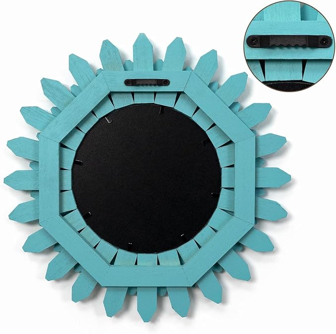 Honiway Beach Wall Decor Mirror 21 inch Wood Coastal Wall Decor Sunburst Boho Home Decor Room Decor for Bedroom Living Room Entryway Cyan - Image 6