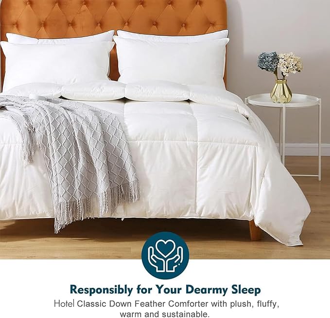 Feathers Down Comforter California King - 100% Organic Cotton Quilted Medium Warm All Seasons Duvet Insert or Stand-Alone Comforter (104x96, Ivory White)