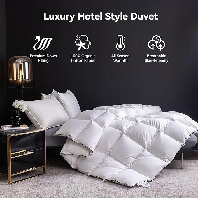 Ousidan Goose Feather Down Fiber Comforter Cal King Size,100% Organic Cotton Duvet Insert,All-Season Luxury Duvet Insert with Baffle Box Design, 700+Fill Power Hotel Collection Bedding Comforter