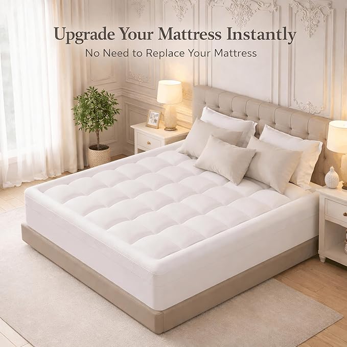 ELEMUSE 3 Inch Dual Laye Memory Foam Mattress Topper Cal King, 2 Inch Cooling Gel Foam & 1 Inch Plush Pillow Top Pad, Extra Length Luxury Bed Topper for Tall Sleepers, Premium Pressure Relief Comfort