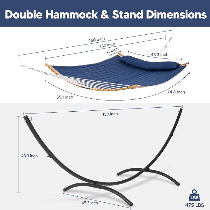 SUNCREAT Hammocks for Outside with Stand, Porch Hammock and Stand, 475 lbs Capacity, Patent Pending, Navy - Image 6