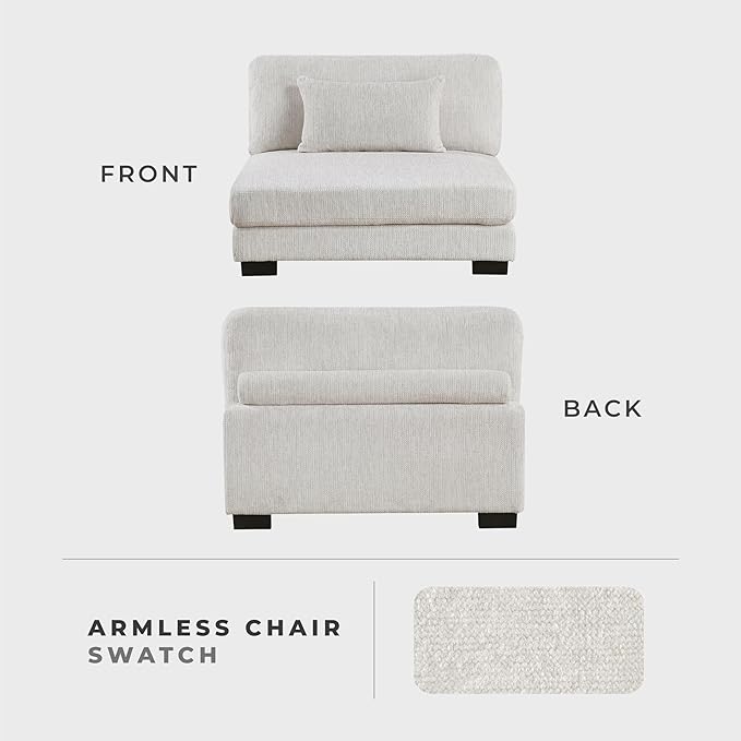 Lexicon Modular Sectional Sofa for Living Room, Textured Microfiber Armless Chair with Pillow, Units of Modular Sectional Couch, Upholstered Chair for Customizable Sectional Sofa Couch, Beige