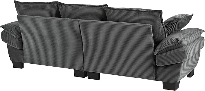 Merax 85.4" Modern Curved Corduroy Fabric Sofa, Back Upholstered Couch with 2 Decorative Throw Pillows for Living Room, Bedroom, Apartment, Gray