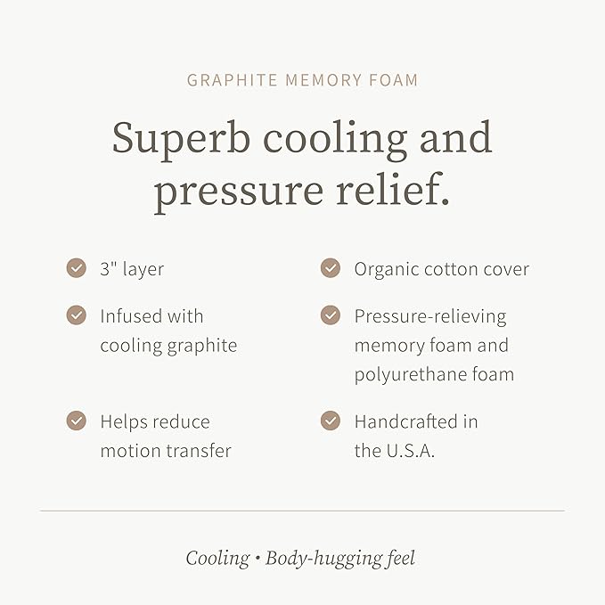 Saatva Graphite Memory Foam Mattress Topper - 3” Memory Foam Layer - Enhanced Comfort & Cooling - King