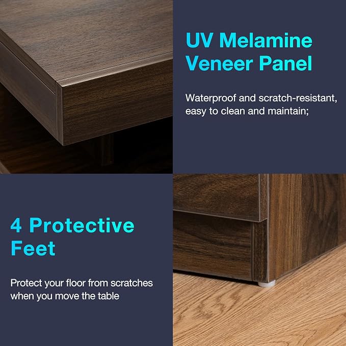 HOMMPA LED Nightstand with Wireless Charging Station, Modern Bedside Table, 3 Drawer Walnut Wood Night Stand with Open Compartment, Smart Nightstand High Gloss Surface for Bedroom - Image 6