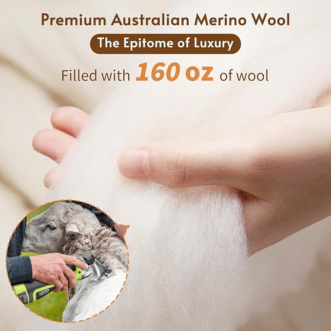 Luxury 100% Organic Wool Mattress Topper Made from Australian Merino, Extra Soft 1500 GSM Wool Mattress Pad for Back Pain Relief, Fuffy Mattress Cover (Beige, King(78"x80"))