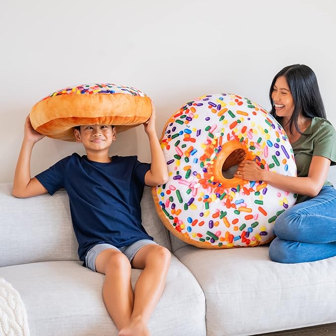 Much Comfort 22" 3D Sprinkle Donut Throw Pillow - Made with Super Soft & Ultra Premium Fabric - Cute, Comfortable, Plush Stuffed Doughnut Cake Cushion for Home Decor - Best Funny or Teen Gift - Medium