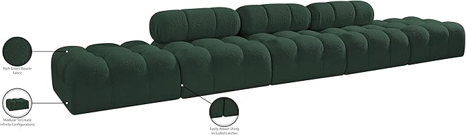 Meridian Furniture 611Green-S170A Ames Collection Modern | Contemporary Modular Sectional with Rich Green Boucle Fabric, Modular to Create Infinite Configurations, 170" W x 34" D x 28" H, Green
