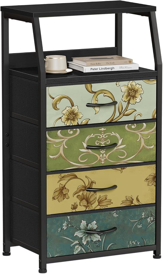 Furnulem Retro Dresser for Bedroom, Small Dresser for Closet, Vintage Nightstand with 4 Drawers, Fabric Storage Organizer Bedside Table Side Furniture, Metal Frame, Wood Top by Furnulem