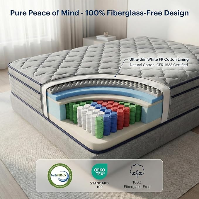 Twin Size Mattress 10 Inch, Medium Firm Boxed Hybrid Mattress, Cooling Gel Memory Foam & Motion Isolation Pocket Coils, 350lbs+ Edge Support, Fiberglass-Free, 365-Night Trial, for Bunk Beds, RV, Teen