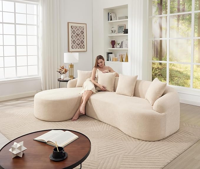 KEIKI L-Shaped Chenille Modular Sectional Couches with Chaise Lounge & 4 Pillows, 3 Seater Oversized Upholstered Luxury Plush Cloud Sofa for Living Room Apartment, Full Sponge Compression