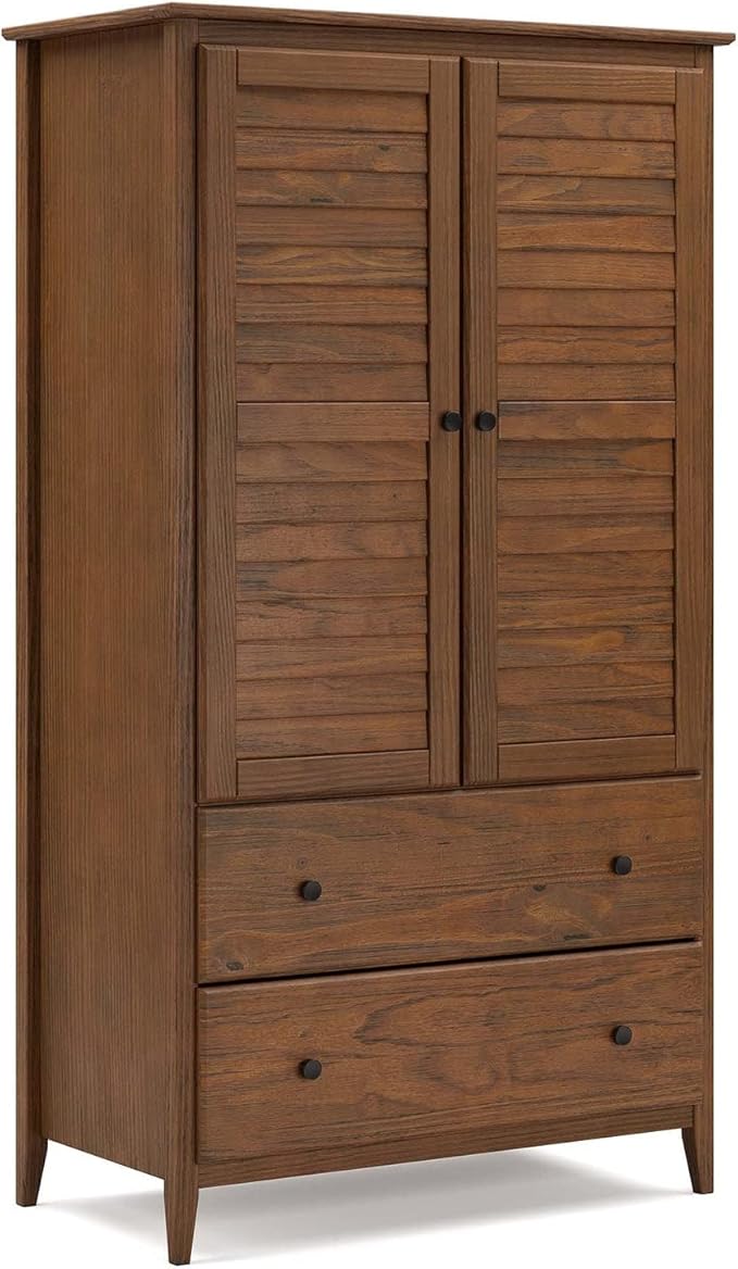 Grain Wood Furniture Greenport 2-Door Wardrobe, Solid Wood with a Brushed Walnut Finish