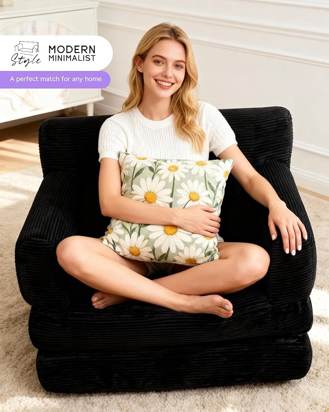 Boneless Couch Sofa Bed, Convertible Sleeper Chair with One-Piece High-Density Foam (No Lumps), Foldable Floor Mattress for Adults Guest Gaming, Non-Slip, Side Pockets, 84"x35", No Assembly