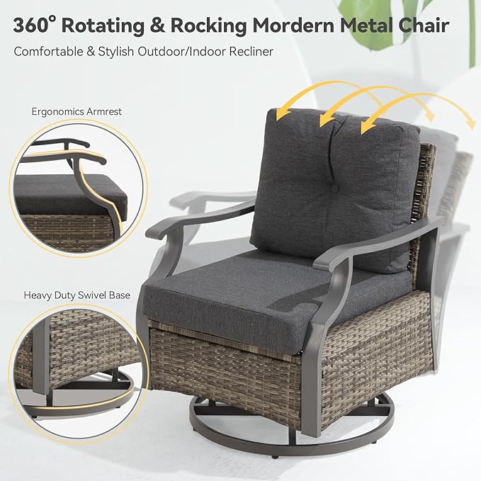 Outdoor Patio Furniture Set, 7 Pieces Outdoor Conversation Sets with Coffee Table, Side Table & Ottoman, Wicker Rattan Outdoor Sectional Sofa Set for Backyard, Deck, Porch, Poolside, Gray