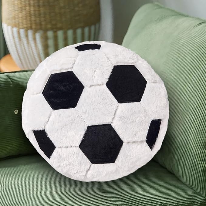 Plush Soccer Pillow 2 Pack, Soft Fluffy Round Soccer Ball Shaped Throw Pillows for Kids Room, Sofa & Bed Decor, Seat Cushion Alternative for Gaming & Sports Room 15.7 Inch