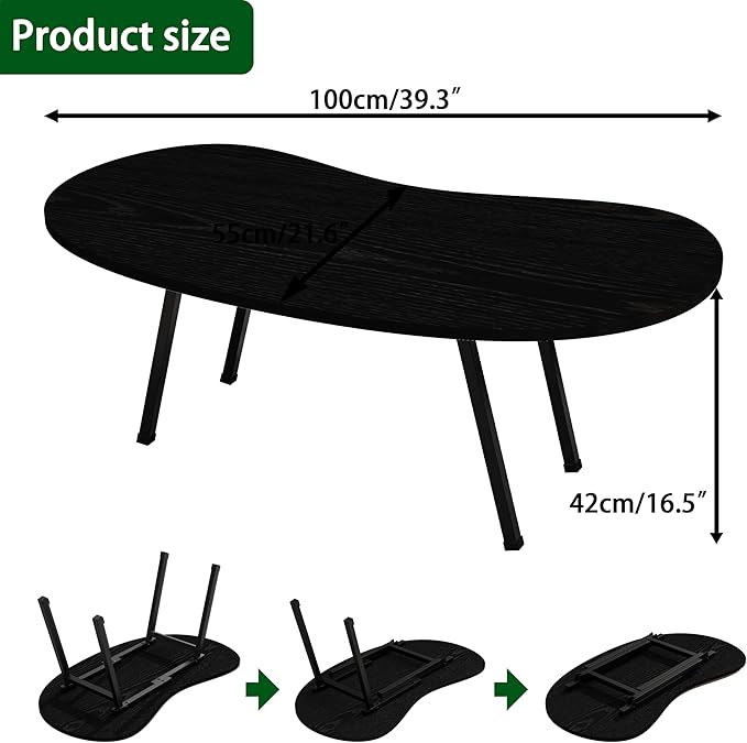 Foldable Coffee Table,Mid Century Modern Coffee Table Living Room Tables,Oval Center Table,Small Folding Coffee Tables Portable Table for Small Spaces,Living Room,Bedroom,Home,Easy Assembly,Black