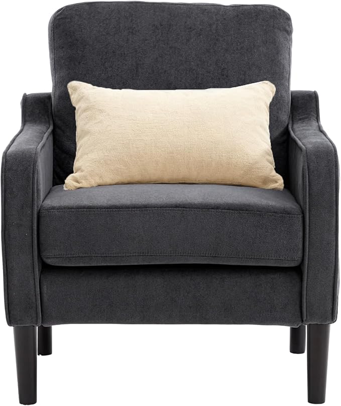 Ribilake Grey Accent Chair - Upholstered Armchair with Side Pockets, Comfy Living Room Arm Chair, Reading Accent Chairs for Bedroom, Living Room, Apartment, Office
