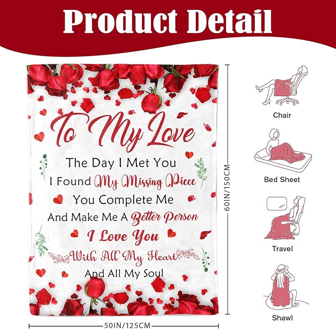 Anniversary Romantic Gifts for Women - Mothers Day Blanket Gift for Her Wife Girlfriend - to My Love Blanket - I Love You Gift for Her - Wife Girlfriend Birthday Gifts Ideas - 50"x60"