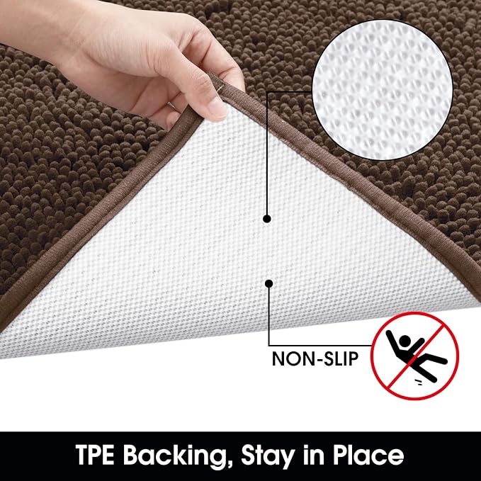 HOMEIDEAS Doormat Indoor Entrance, 48"x30", Highly Absorbent Chenille Muddy Dog Washable Non Slip Front Welcome Door Floor Mat for Entryway, Brown - Image 5