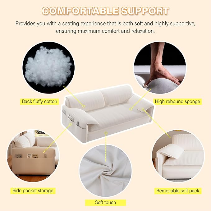 66" Queen Size Pull Out Sofa Bed, 3-in-1 Convertible Sleeper with Side Storage and Wheels, Velvet Loveseat for Living Room, Apartment, Bedroom, Beige (Mattress & Bedding Not Included)